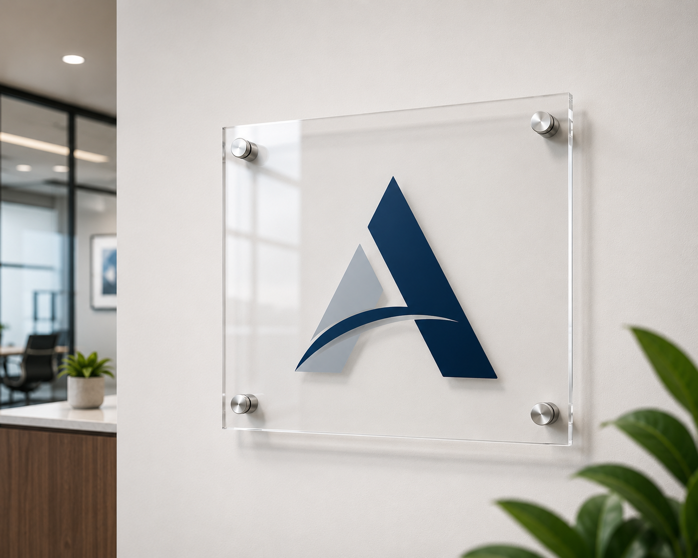 Shop custom 1/4" acrylic signs for lobbies, offices, wayfinding, room identification, branding, and professional interior displays.
