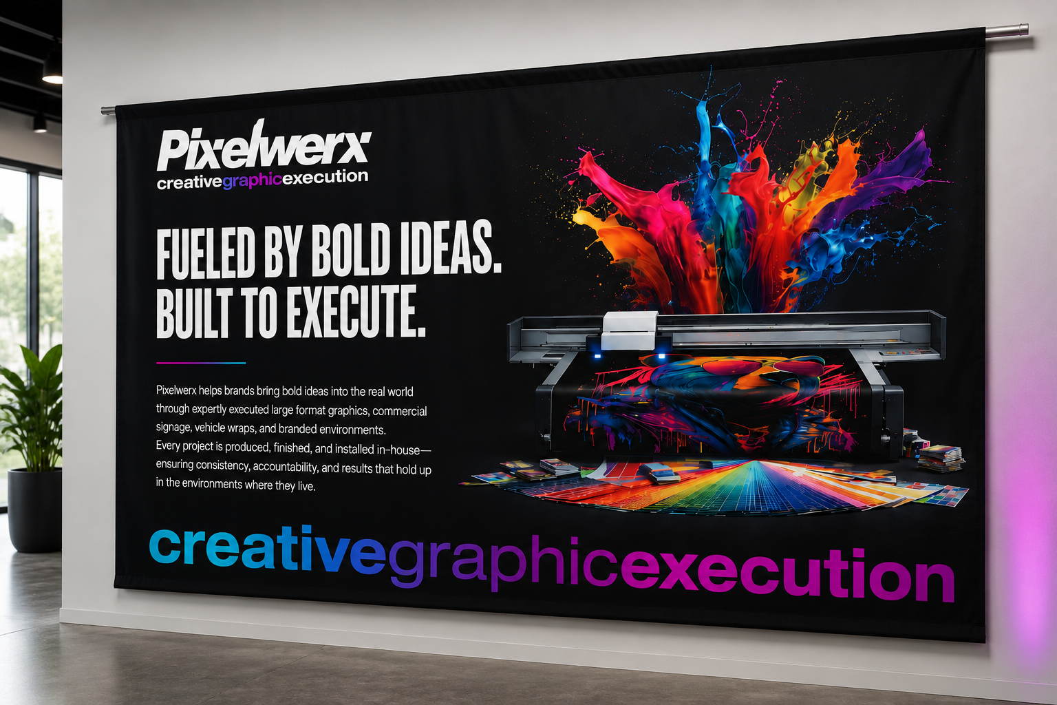 Shop custom fabric banners and backdrops with hems, grommets, and pole pocket options for events, trade shows, retail displays, photo backdrops, and branded spaces.