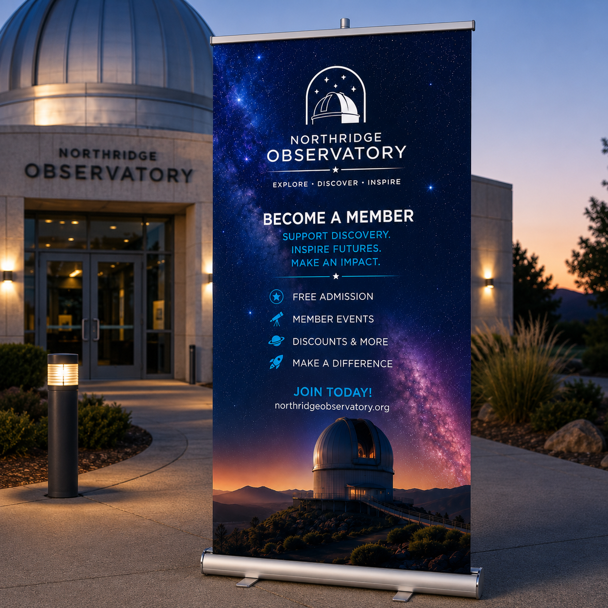 Shop custom 33.5" x 80.7" retractable banner stands with silver hardware or graphic-only replacement options for trade shows, retail, events, conferences, and presentations.