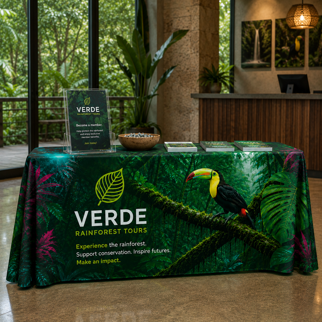 Shop custom 6 ft and 8 ft table throws with full-color printing for trade shows, events, markets, pop-ups, retail promotions, and branded presentations.