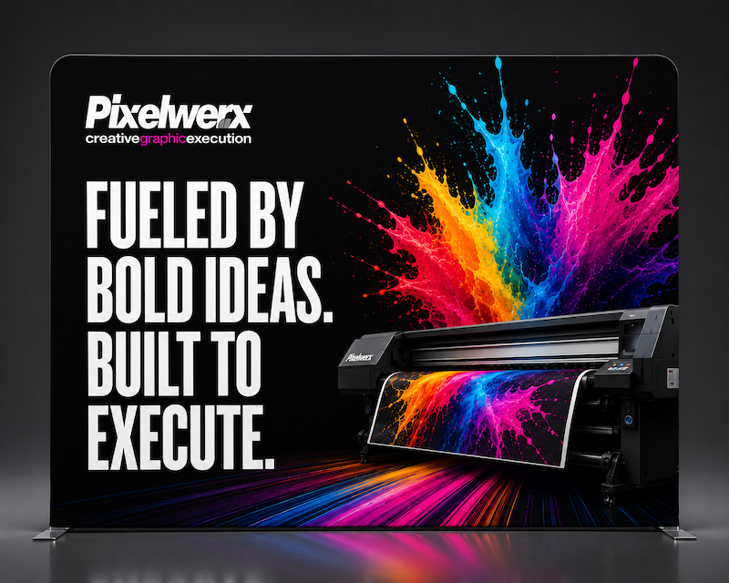 Shop custom fabric pillowcase displays in 3' x 6', 5' x 6', and 8' x 6' sizes with double-sided graphics for trade shows, events, retail, photo backdrops, and branding.