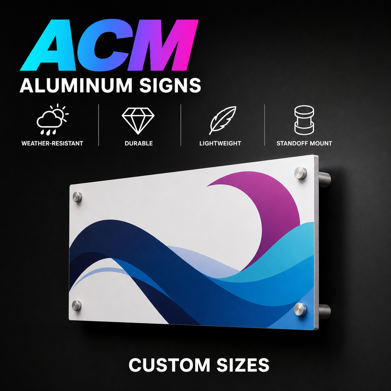 Shop durable 3mm ACM signs for indoor and outdoor use. Ideal for business signage, wayfinding, real estate, construction, and branded displays.